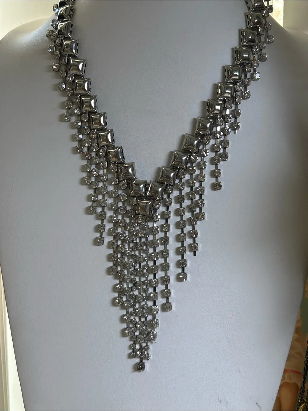 Elegant Silver-Tone Statement Fringe Necklace - Women Jewelry